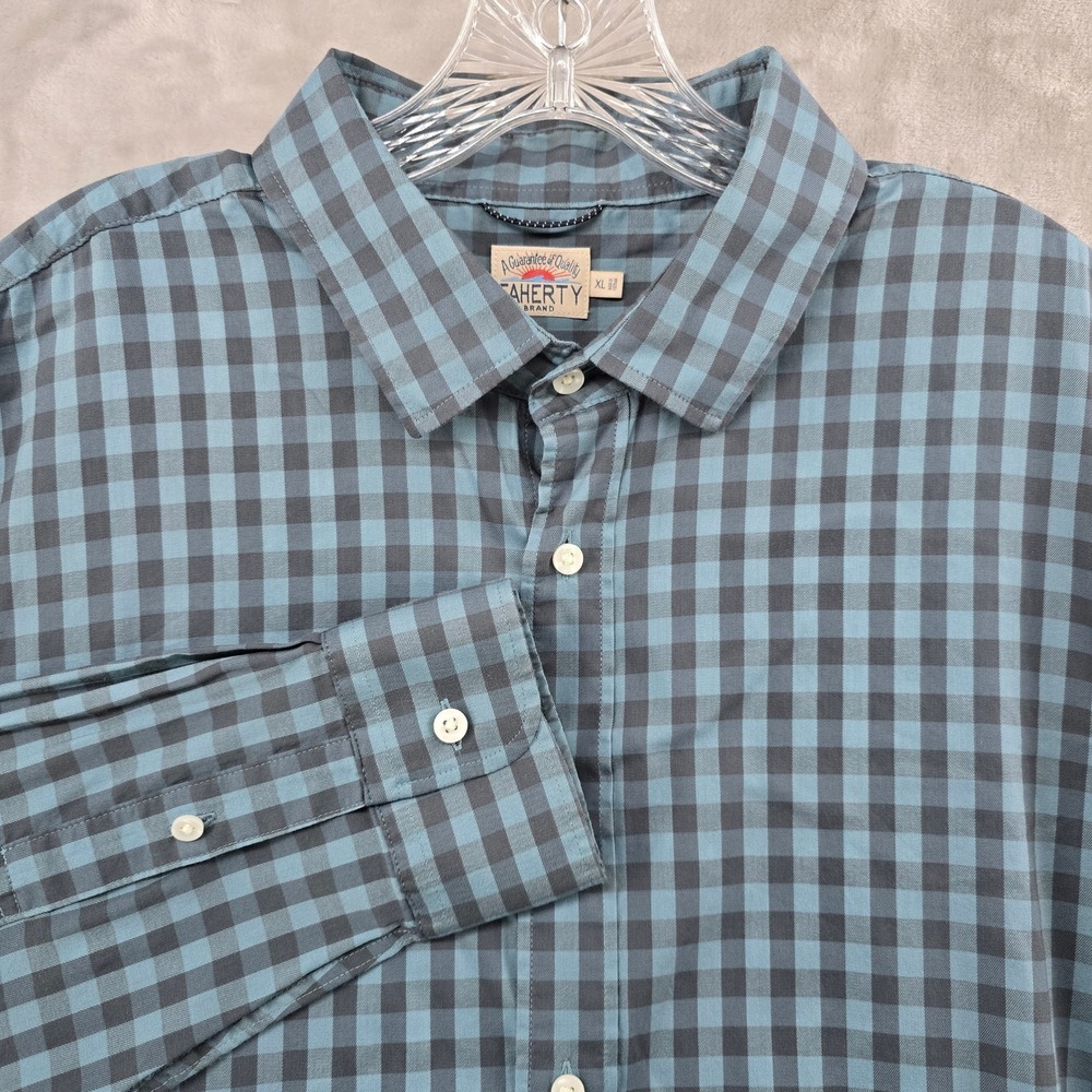 Faherty Button Down Mens XL Blue Gingham Plaid Stretch Supima Cotton Long Sleeve